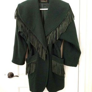 Vintage Fitz-Wright Wrap Coat Wool Suede Fringe
